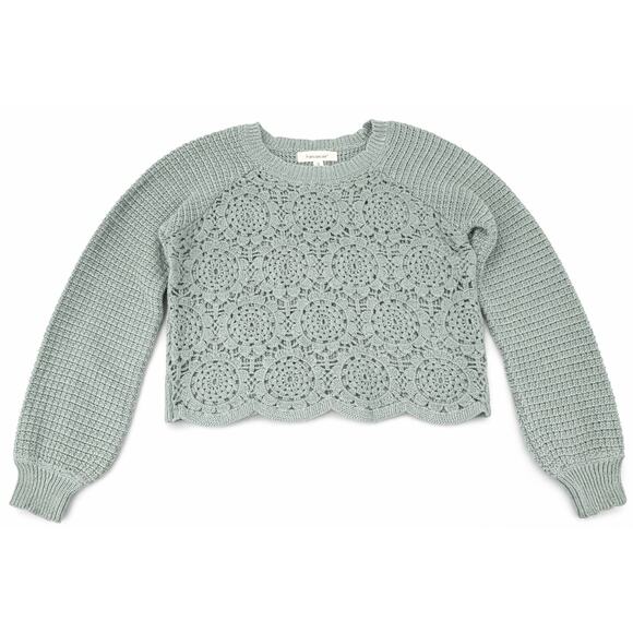 Francesca’s Sage Green Crochet Sweater Top - Scallop Hem - Picture 2 of 8
